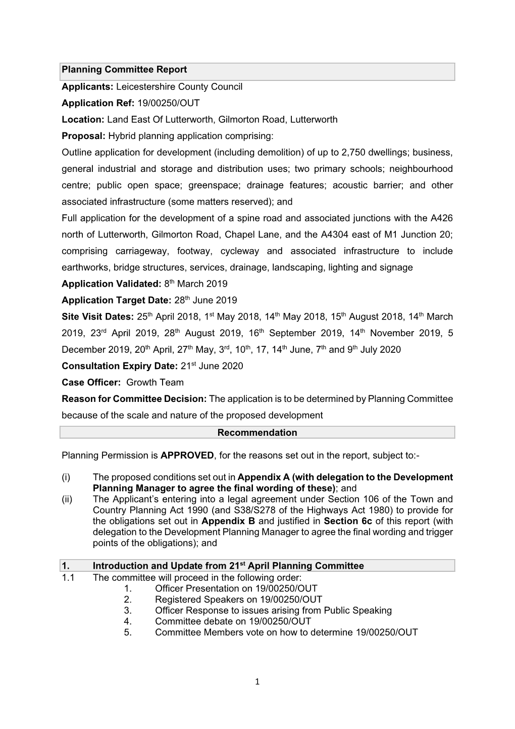 1 Planning Committee Report Applicants: Leicestershire County