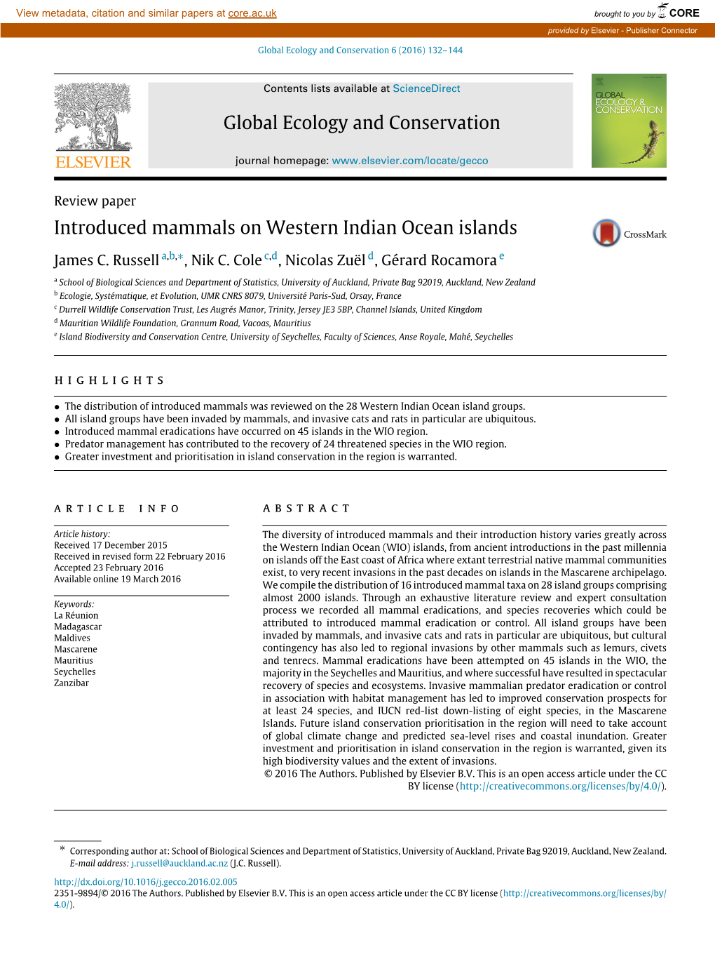 Introduced Mammals on Western Indian Ocean Islands