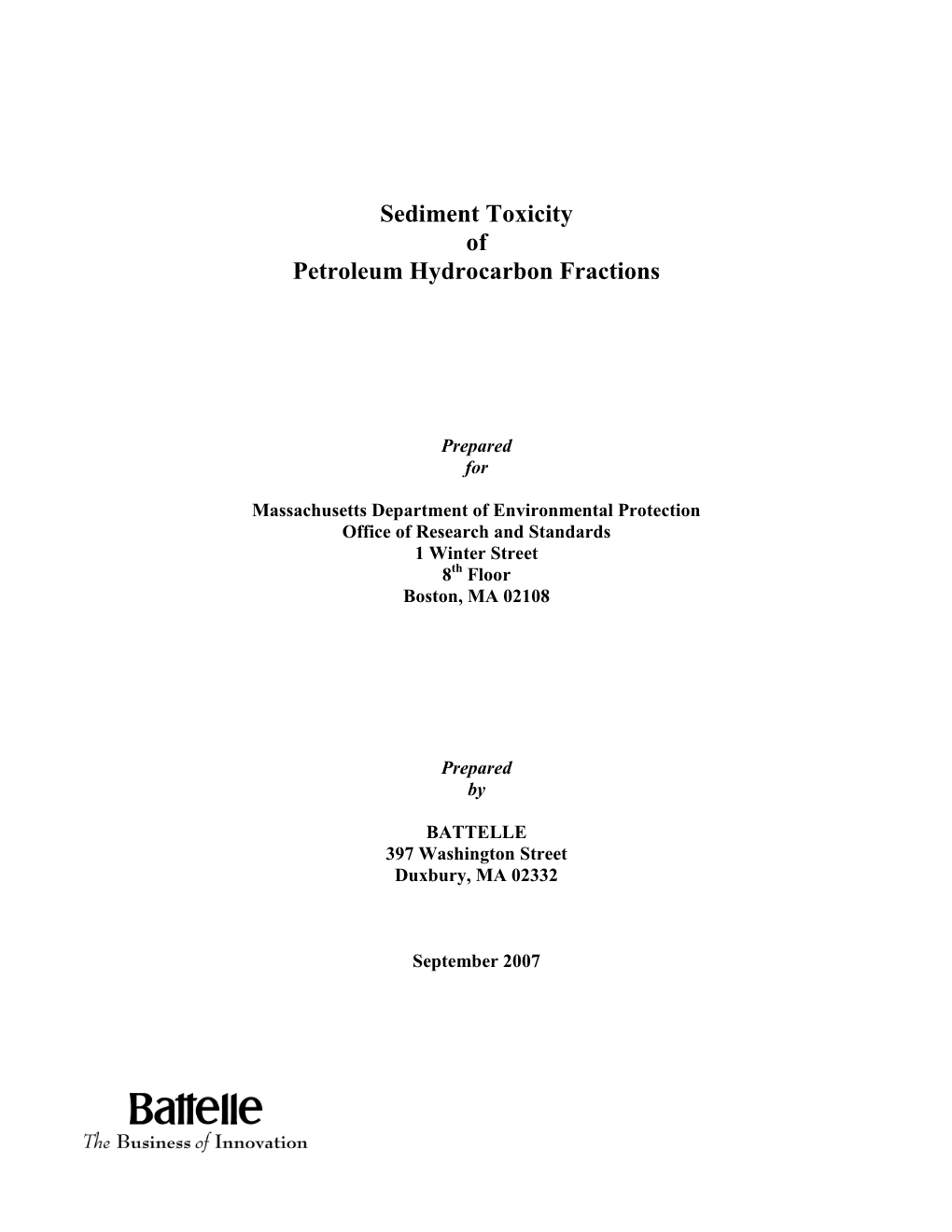 Sediment Toxicity of Petroleum Hydrocarbon Fractions