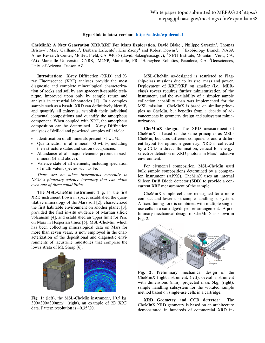 Cheminx- a Next Generation XRD:XRF for Mars Exploration