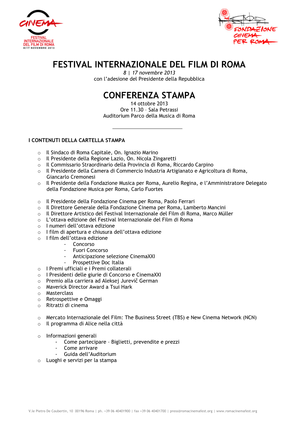 Festival Internazionale Del Film Di Roma Conferenza