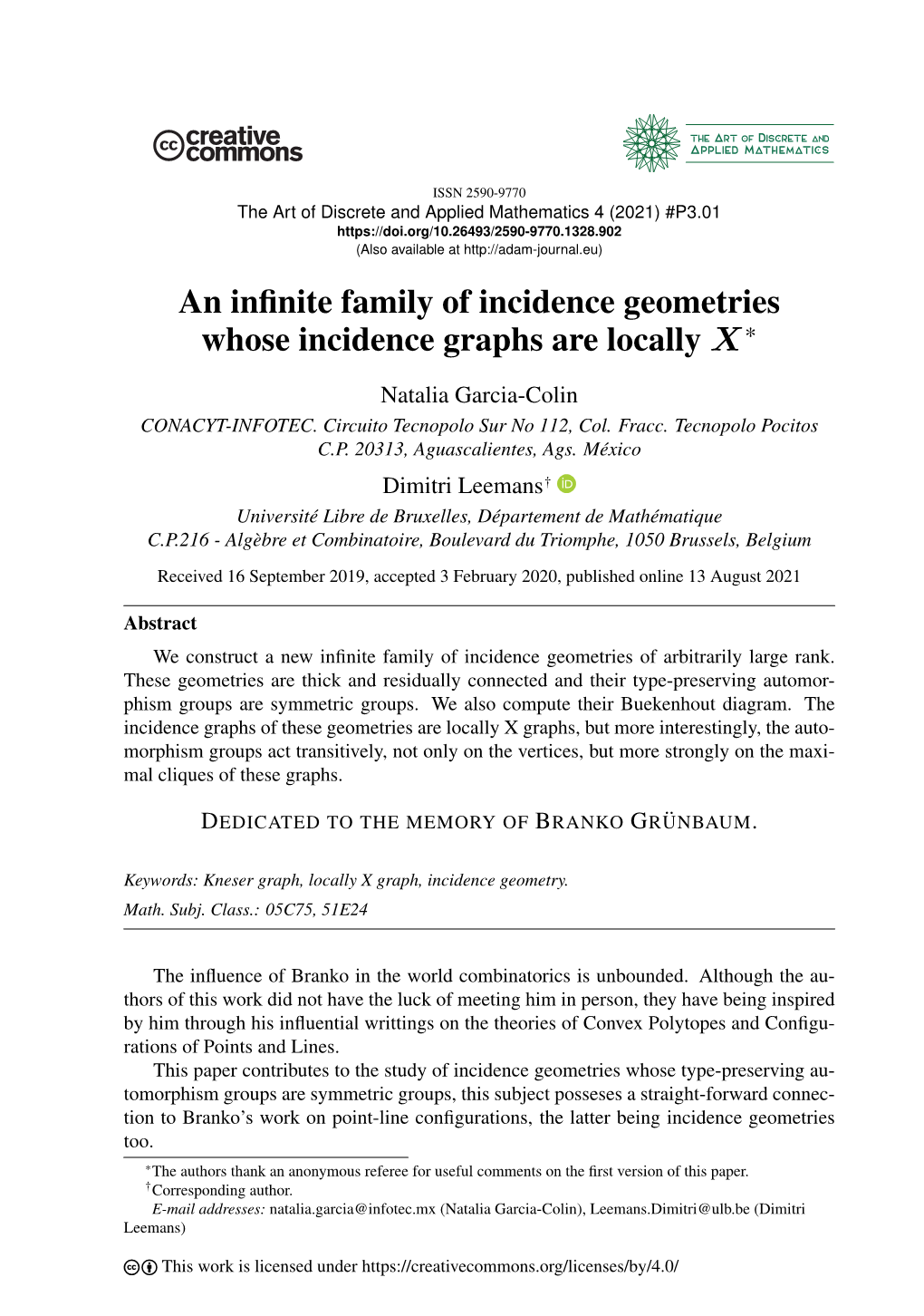 An Infinite Family of Incidence Geometries Whose Incidence