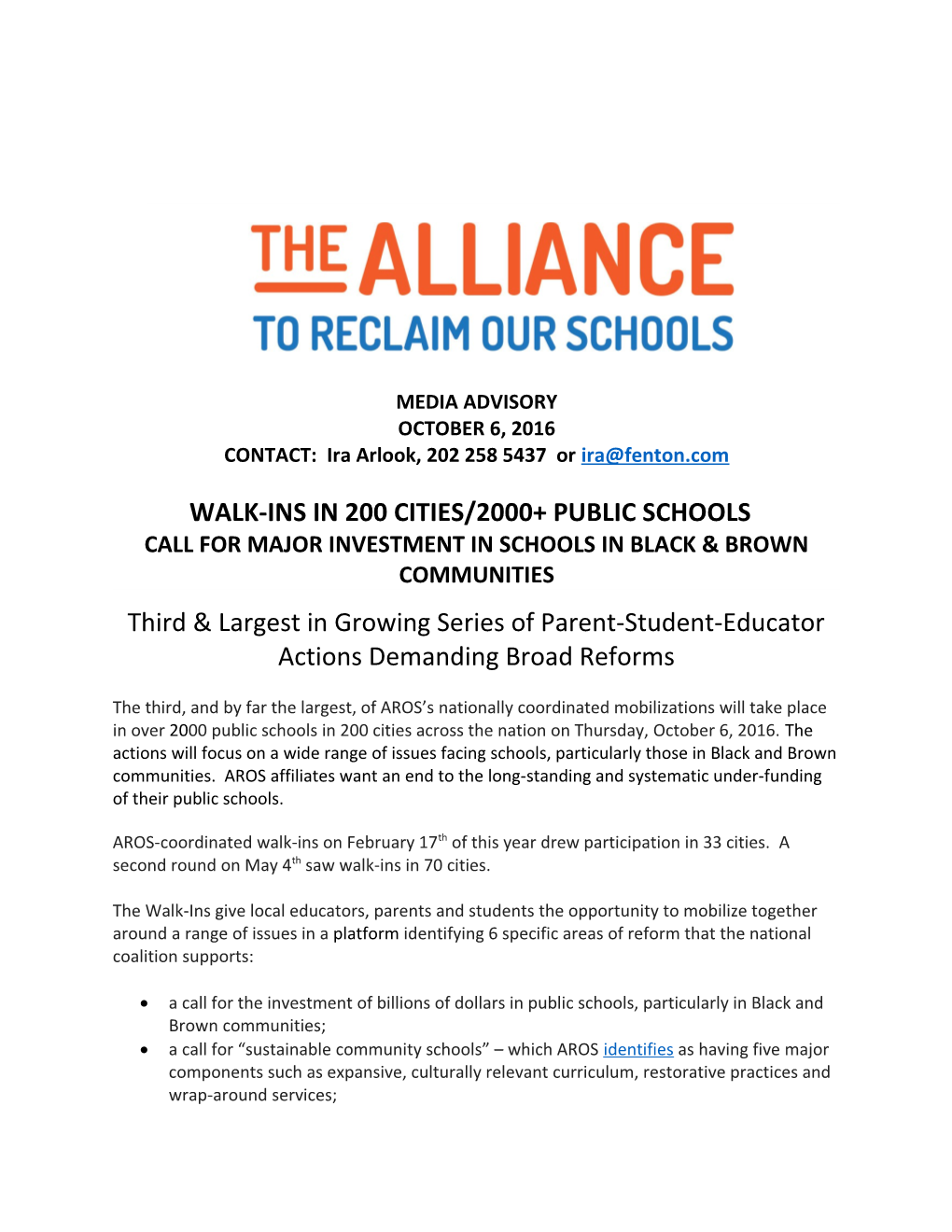 Call for Major Investment in Schools in Black & Brown Communities