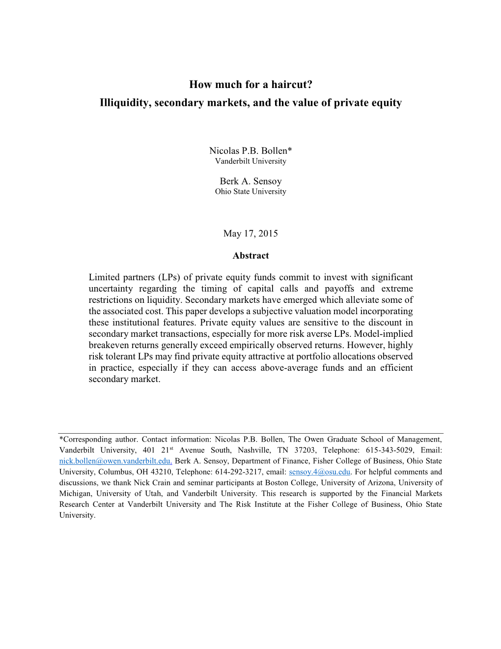 Illiquidity, Secondary Markets, and the Value of Private Equity