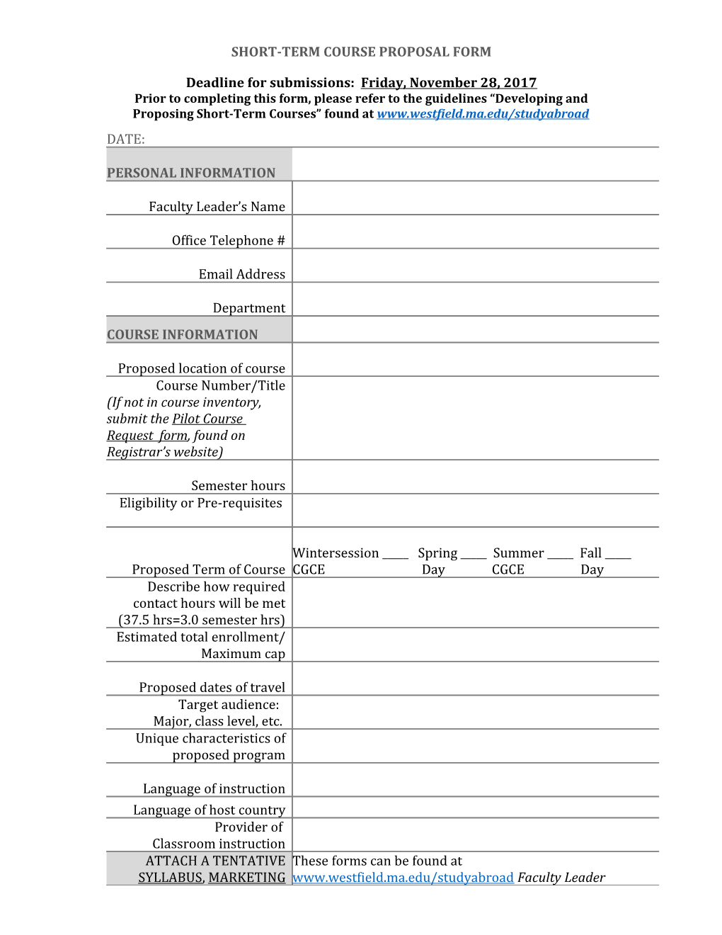 Short-Term Course Proposal Form