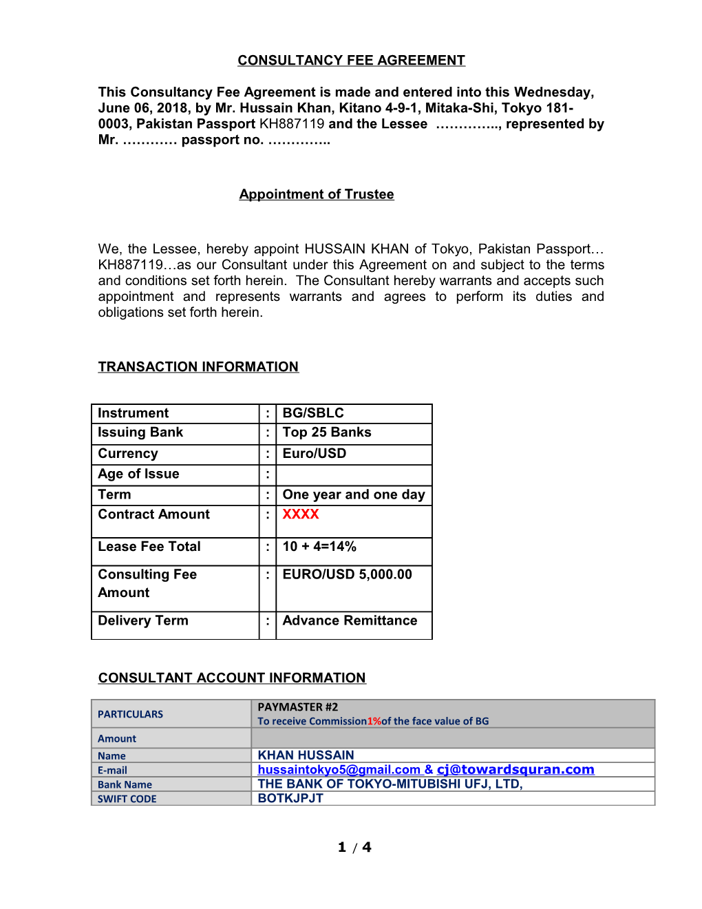 Consultancy Fee Agreement