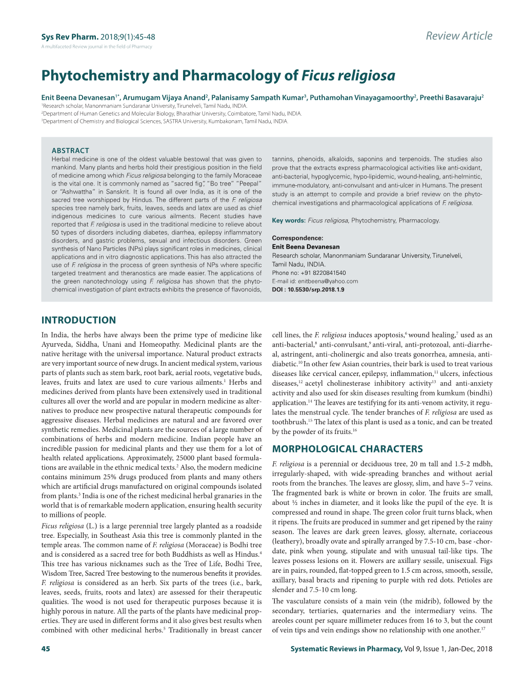 Phytochemistry and Pharmacology of Ficus Religiosa