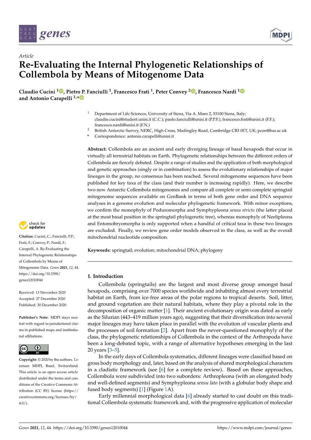 Re-Evaluating the Internal Phylogenetic Relationships of Collembola by Means of Mitogenome Data