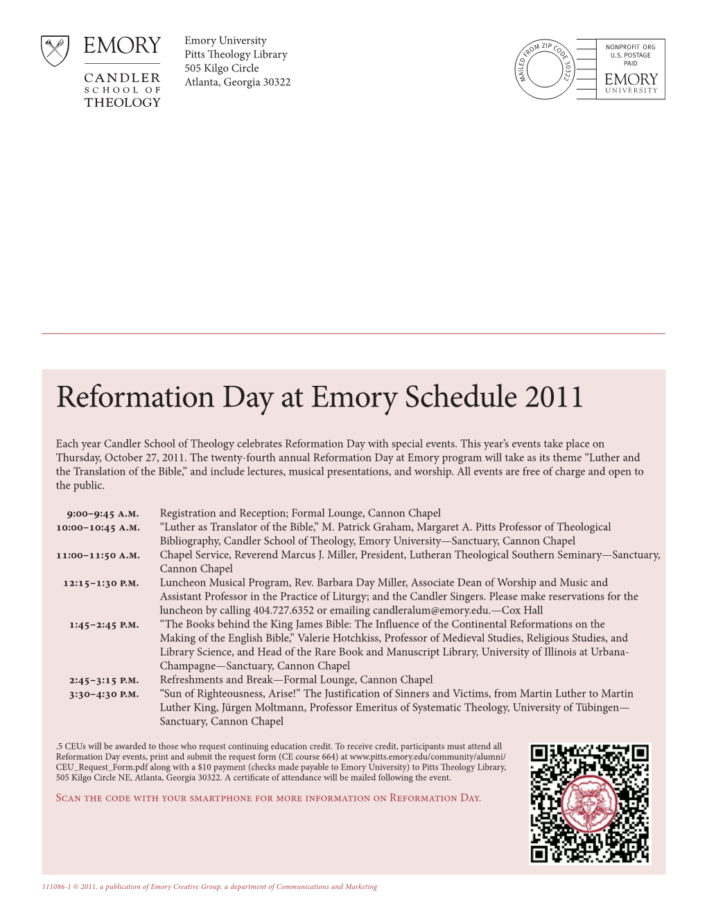 Reformation Day at Emory Schedule 2011