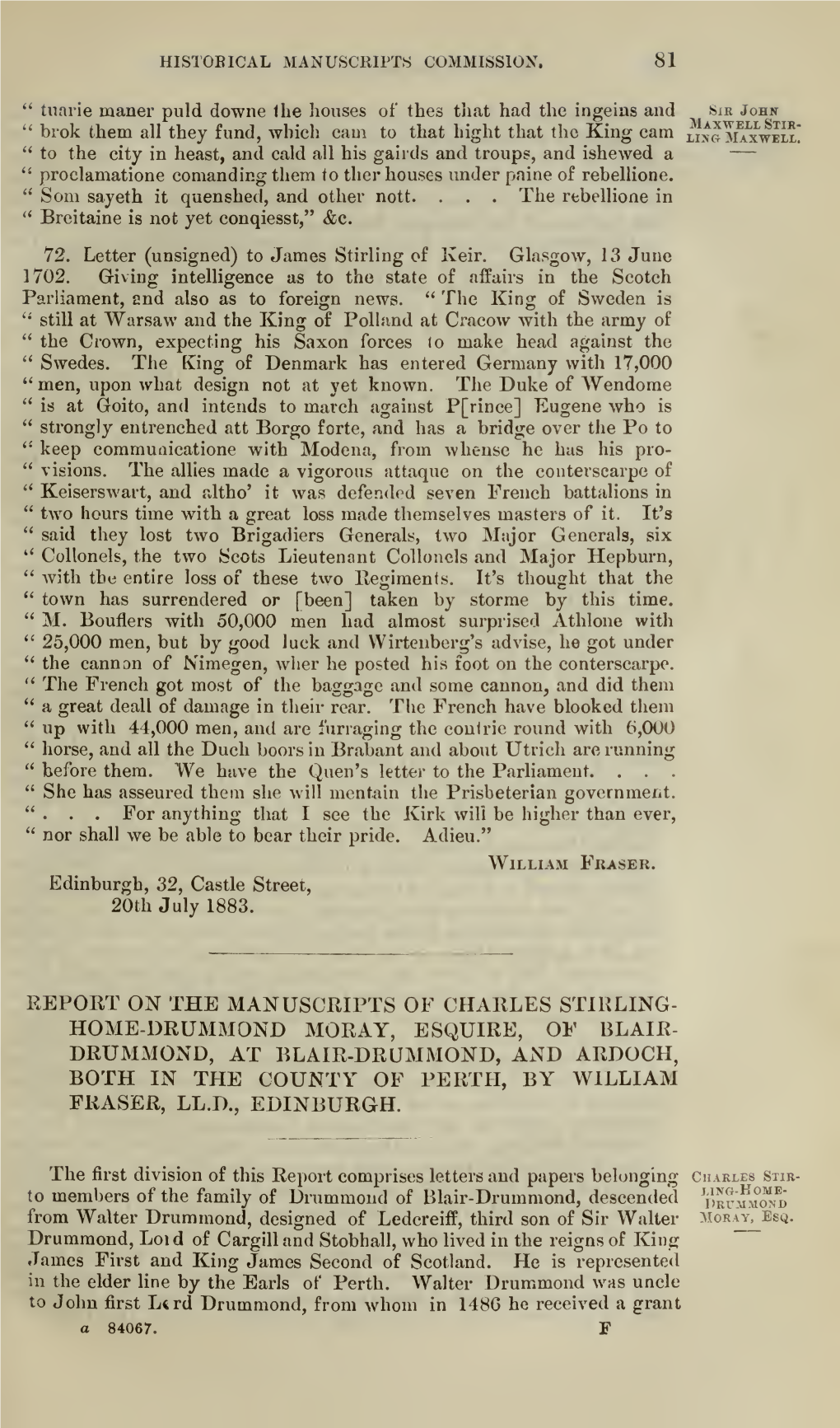 Reports on the Manuscripts of the Earl of Eglinton, Sir J. Stirling Maxwell