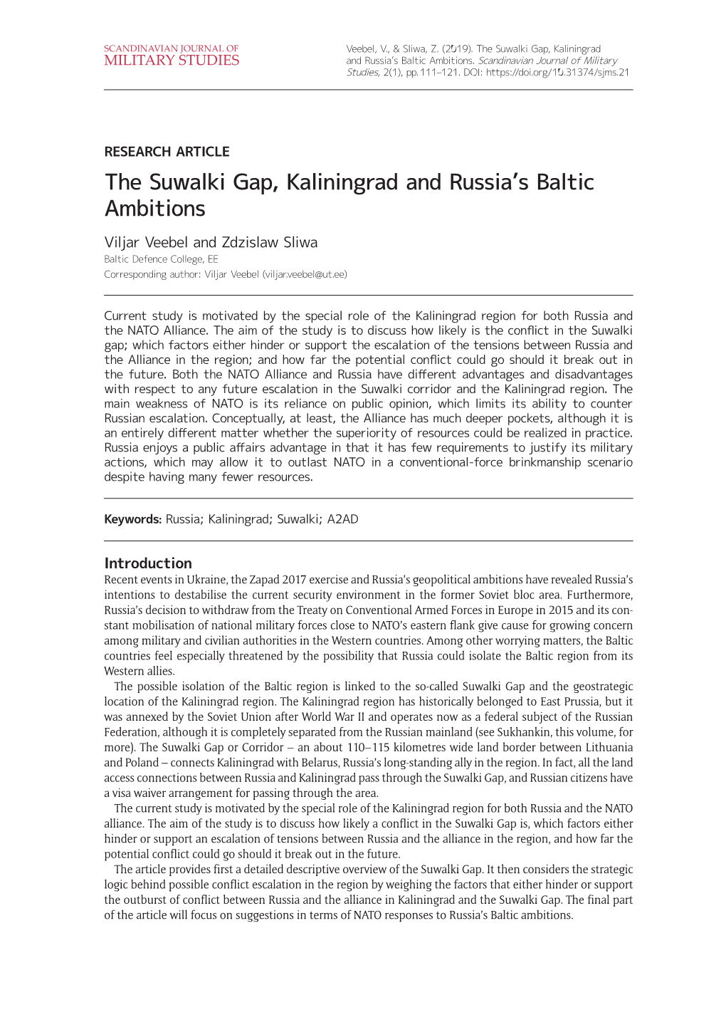 The Suwalki Gap, Kaliningrad and Russia's Baltic Ambitions