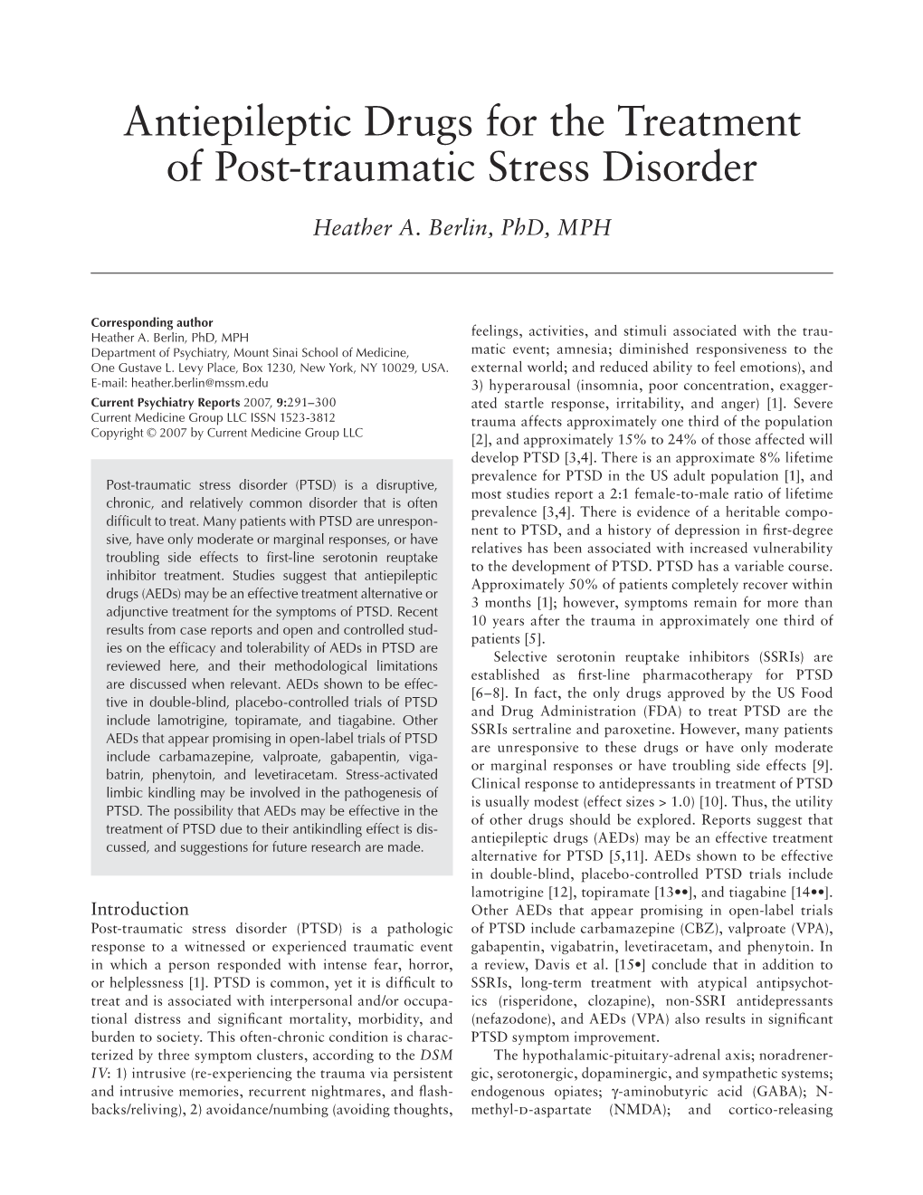 Antiepileptic Drugs for the Treatment of Post-Traumatic Stress Disorder