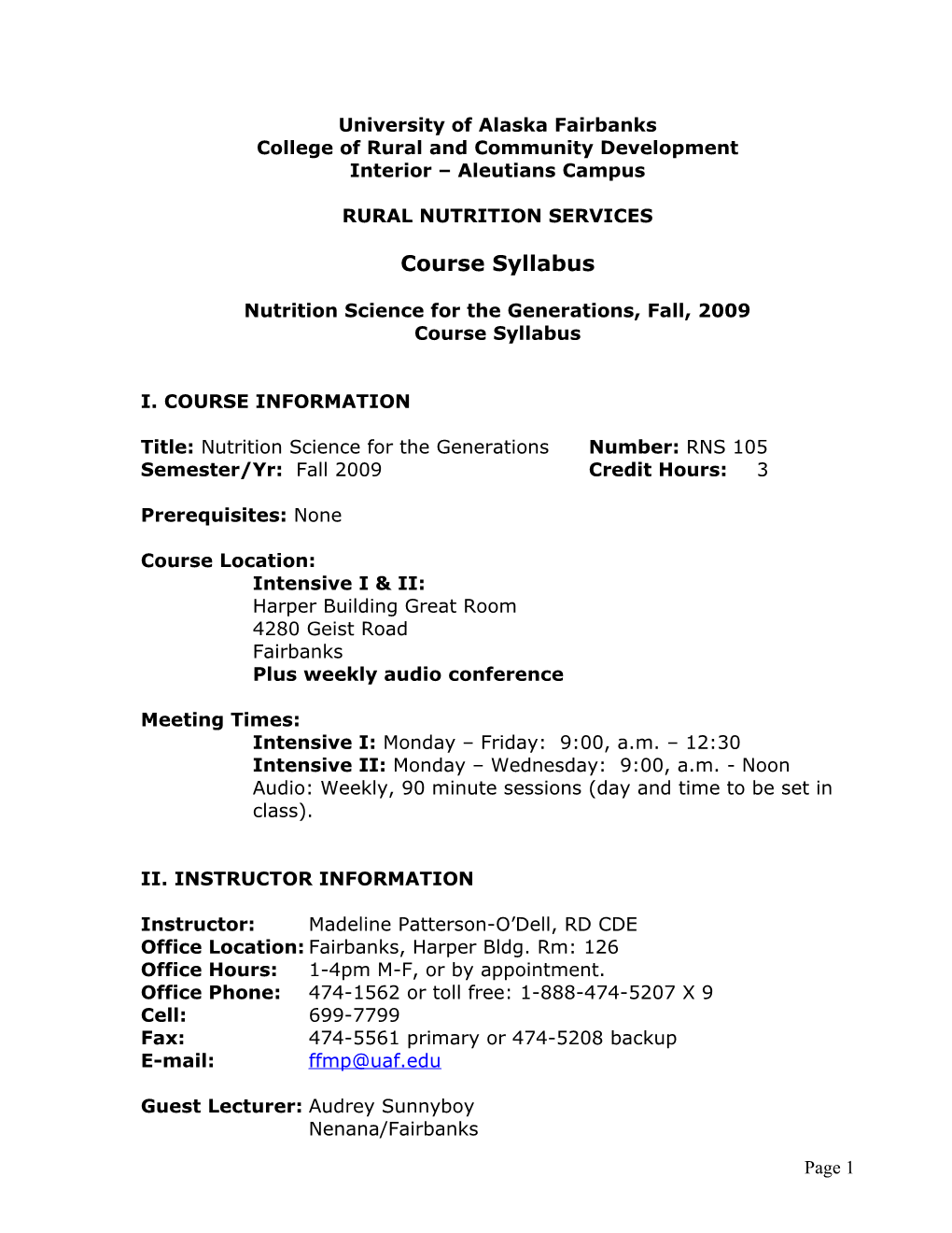 Proposed Fall, 2008 Course Meeting Schedule