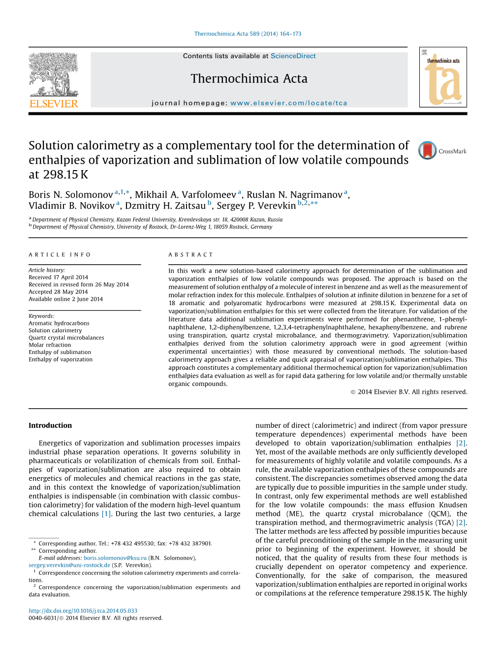 Solution Calorimetry As a Complementary Tool for the Determination Of