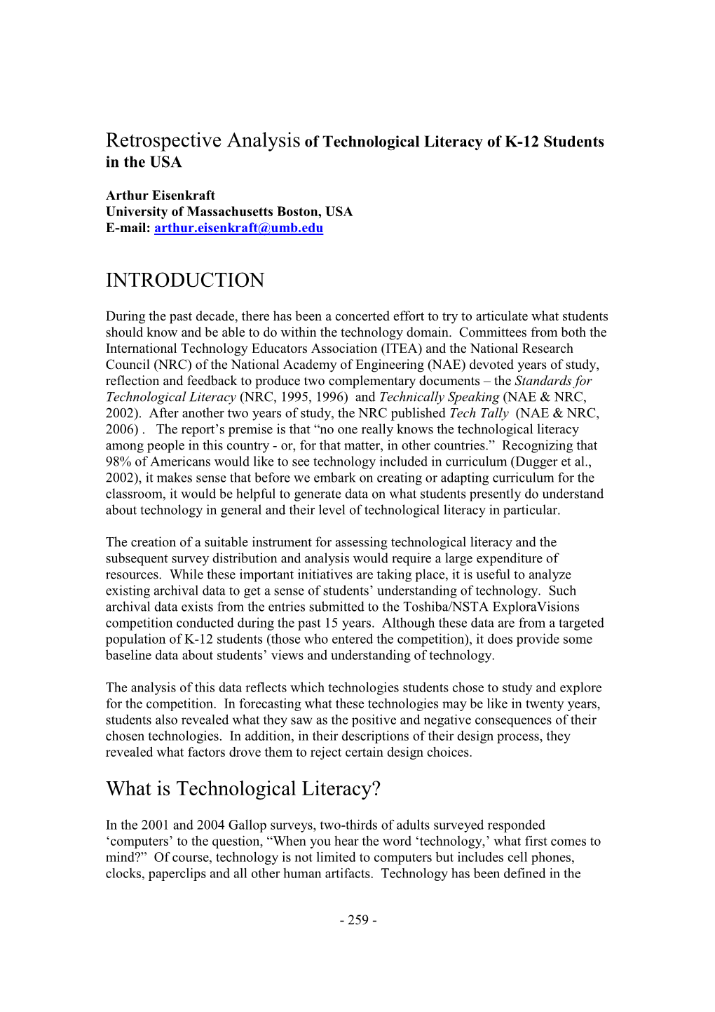 INTRODUCTION What Is Technological Literacy?