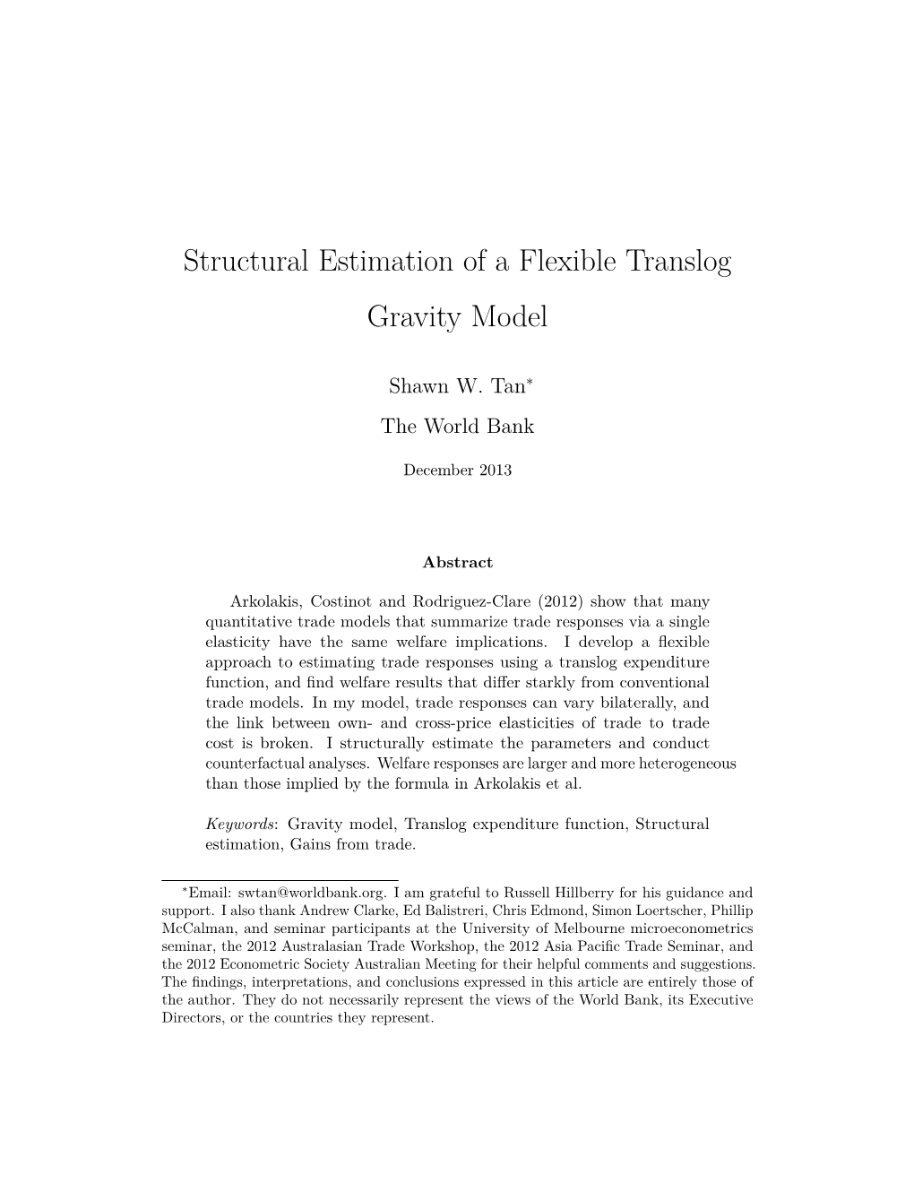 Structural Estimation of a Flexible Translog Gravity Model