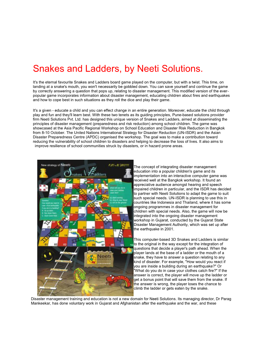 Snakes and Ladders, by Neeti Solutions