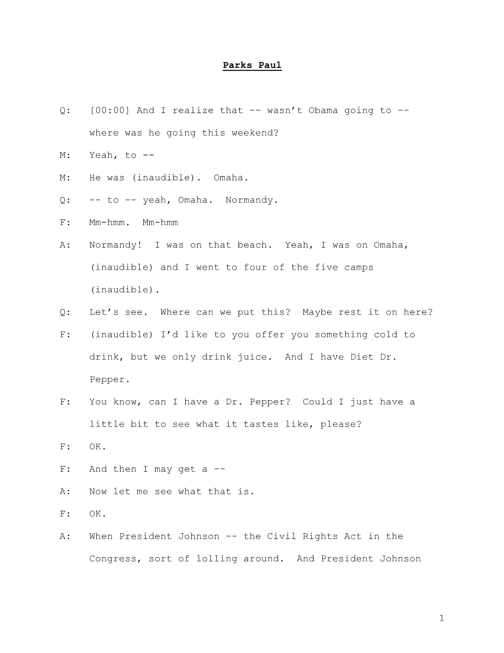 Transcript of Interview with Paul Parks, June 8, 2009