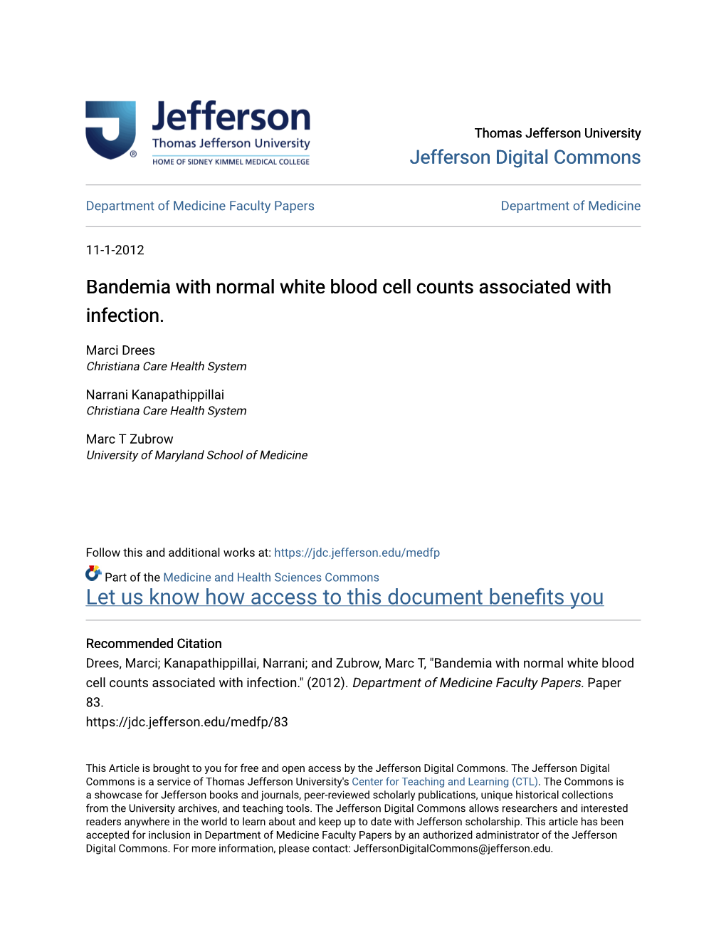 Bandemia with Normal White Blood Cell Counts Associated with Infection