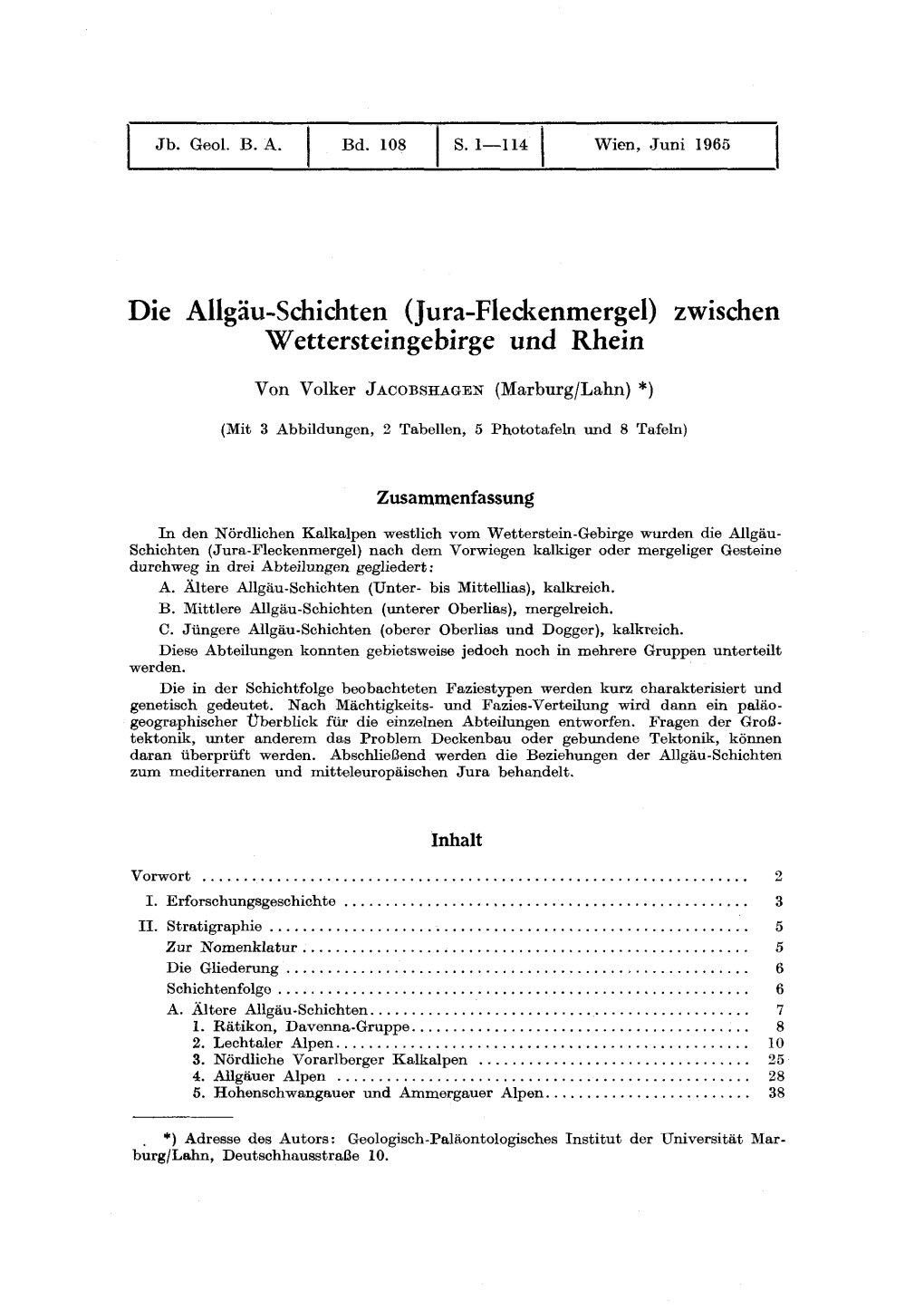 Die Allgäu-Schichten (Jura-Fleckenmergel) Zwischen Wettersteingebirge Und Rhein