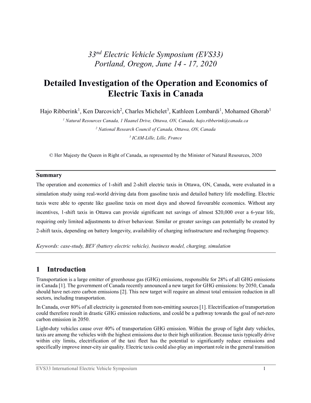 Detailed Investigation of the Operation and Economics of Electric Taxis in Canada