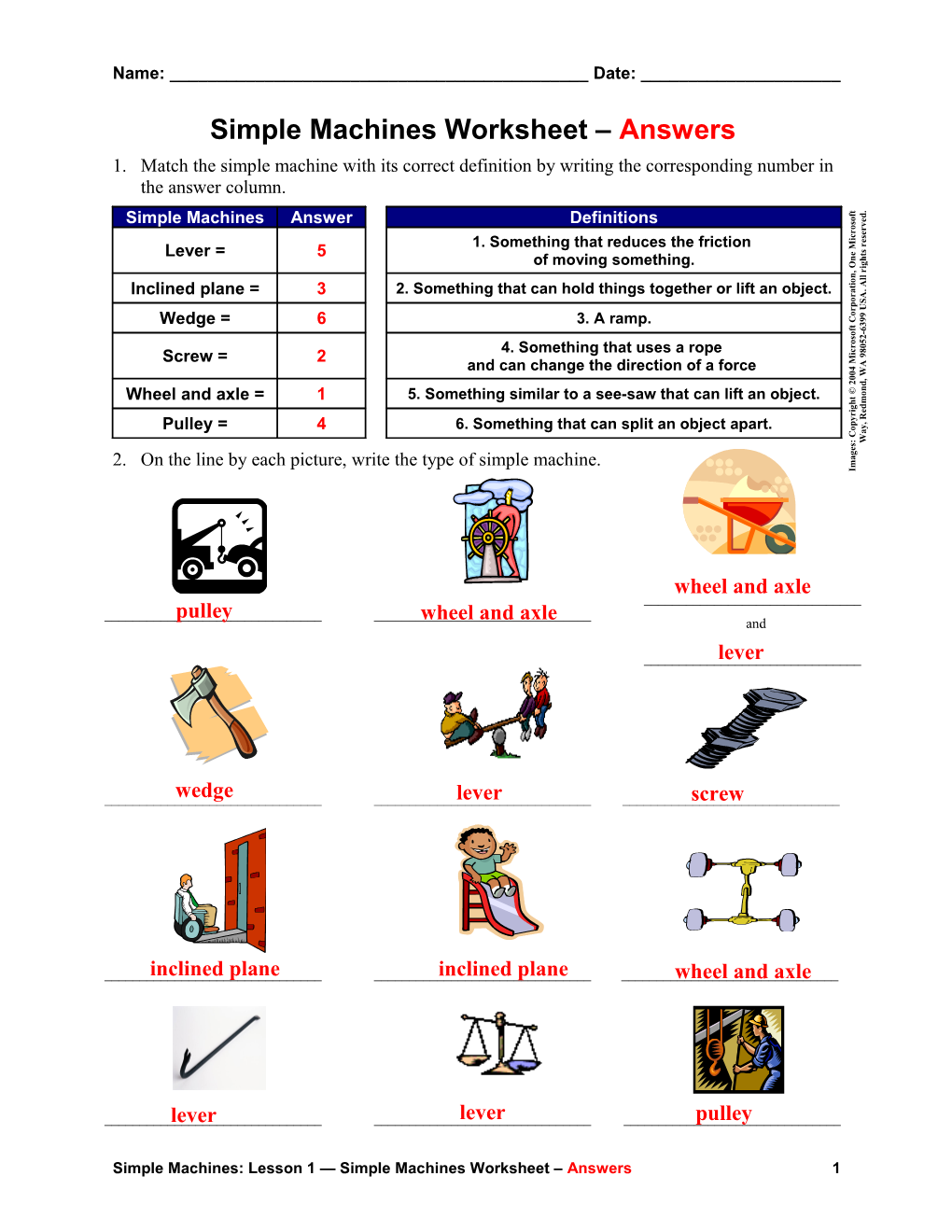 Simple Matchings Worksheet