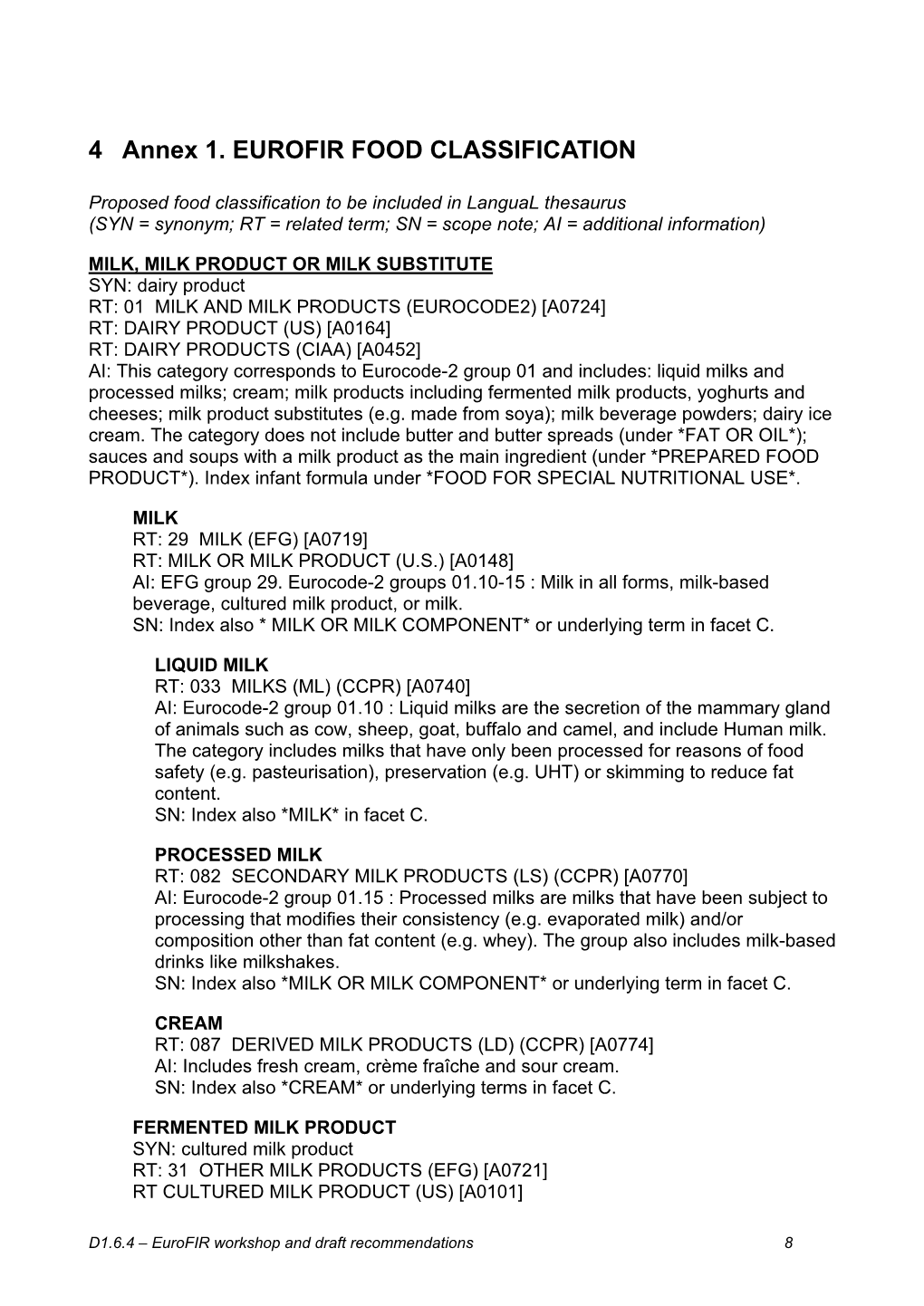 4 Annex 1. EUROFIR FOOD CLASSIFICATION