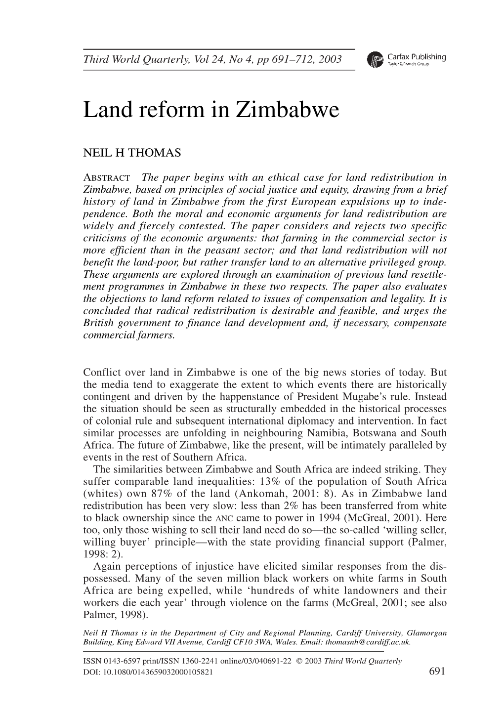 Land Reform in Zimbabwe