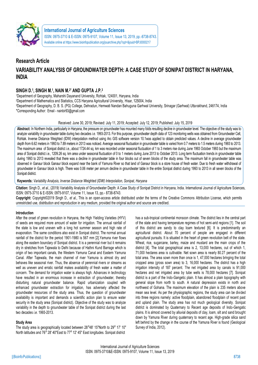 A Case Study of Sonipat District in Haryana, India