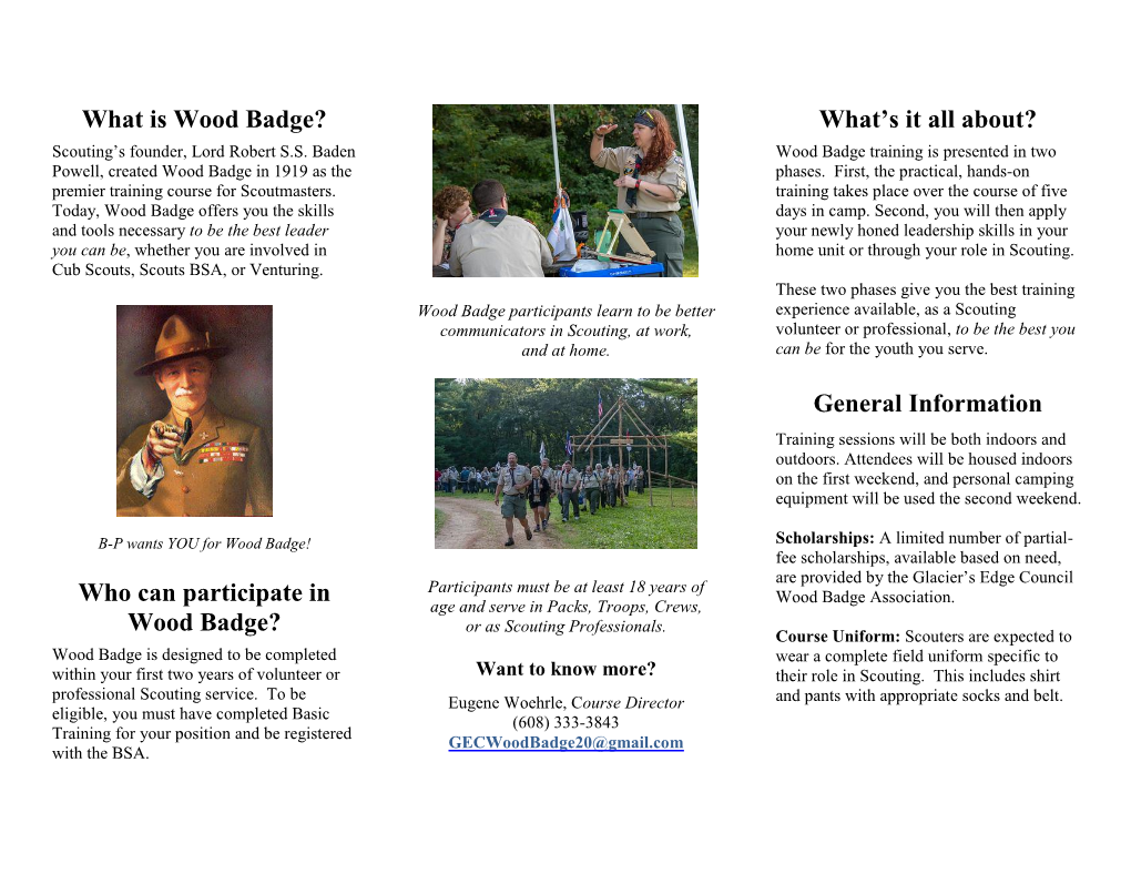 What Is Wood Badge? Who Can Participate in Wood Badge? What's It All About? General Information