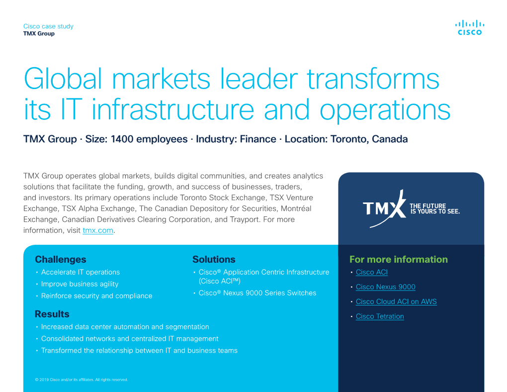Cisco ACI Case Study: TMX Group Transforms IT Infrastructure and Operations