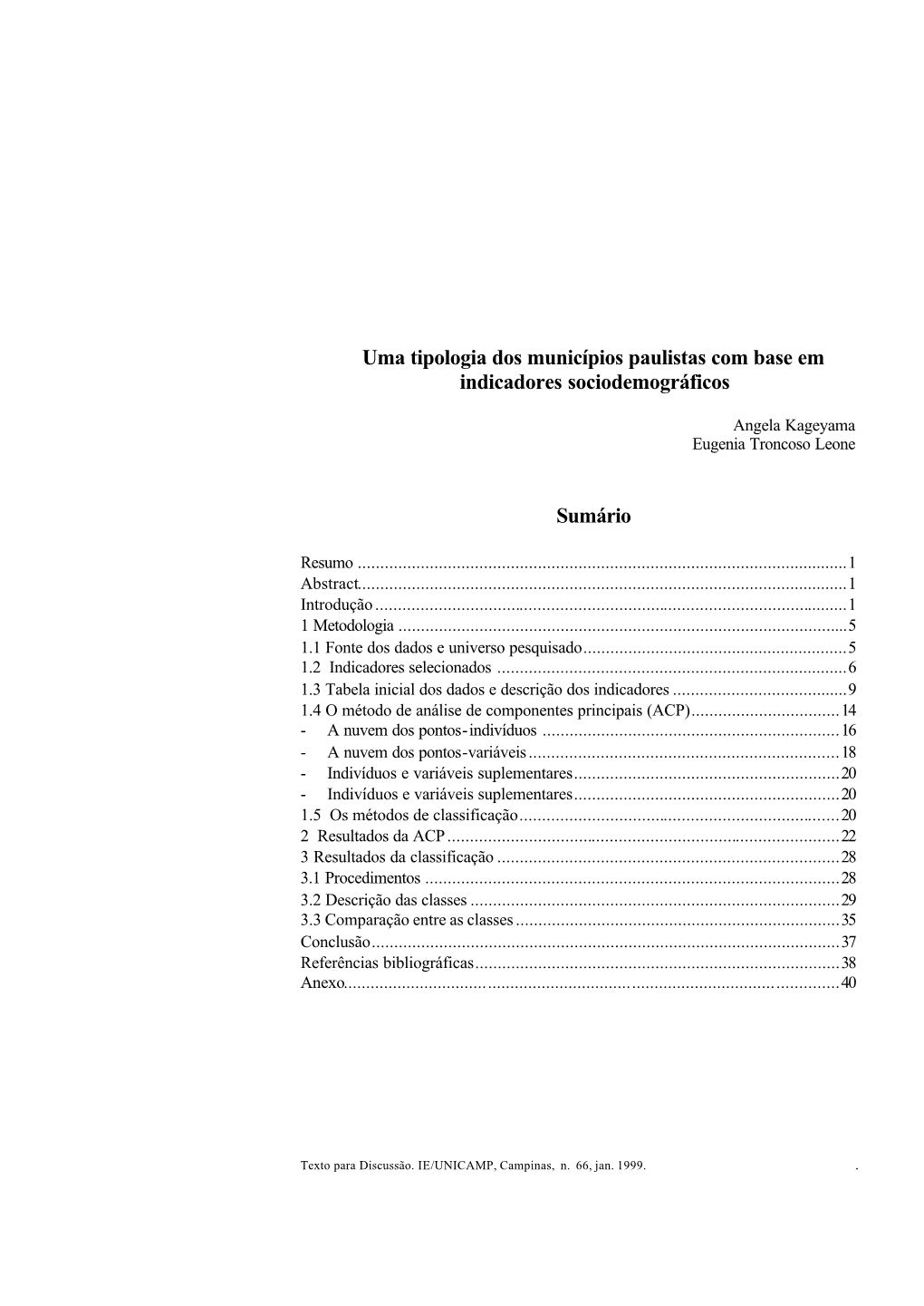 Uma Tipologia Dos Municípios Paulistas Com Base Em Indicadores Sociodemográficos