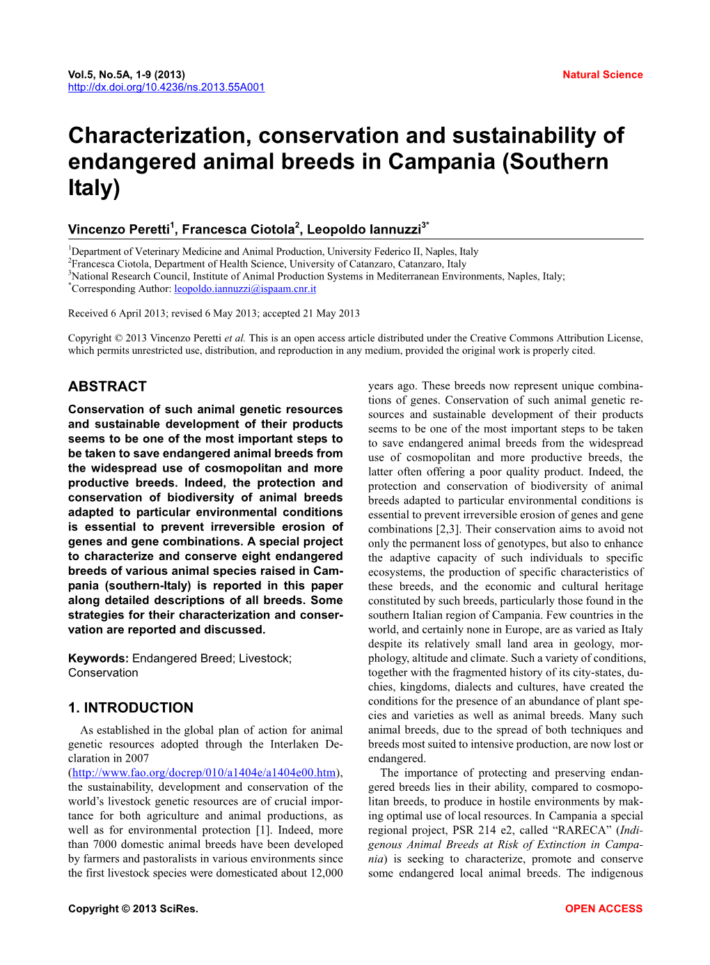 Characterization, Conservation and Sustainability of Endangered Animal Breeds in Campania (Southern Italy)