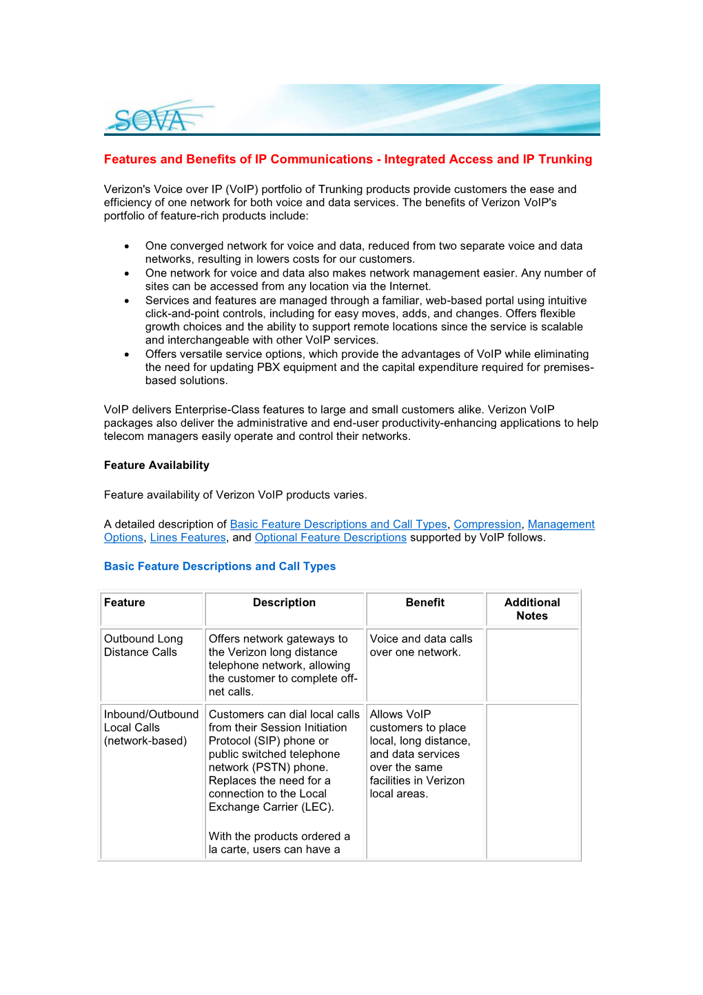 Features and Benefits of IP Communications - Integrated Access and IP Trunking