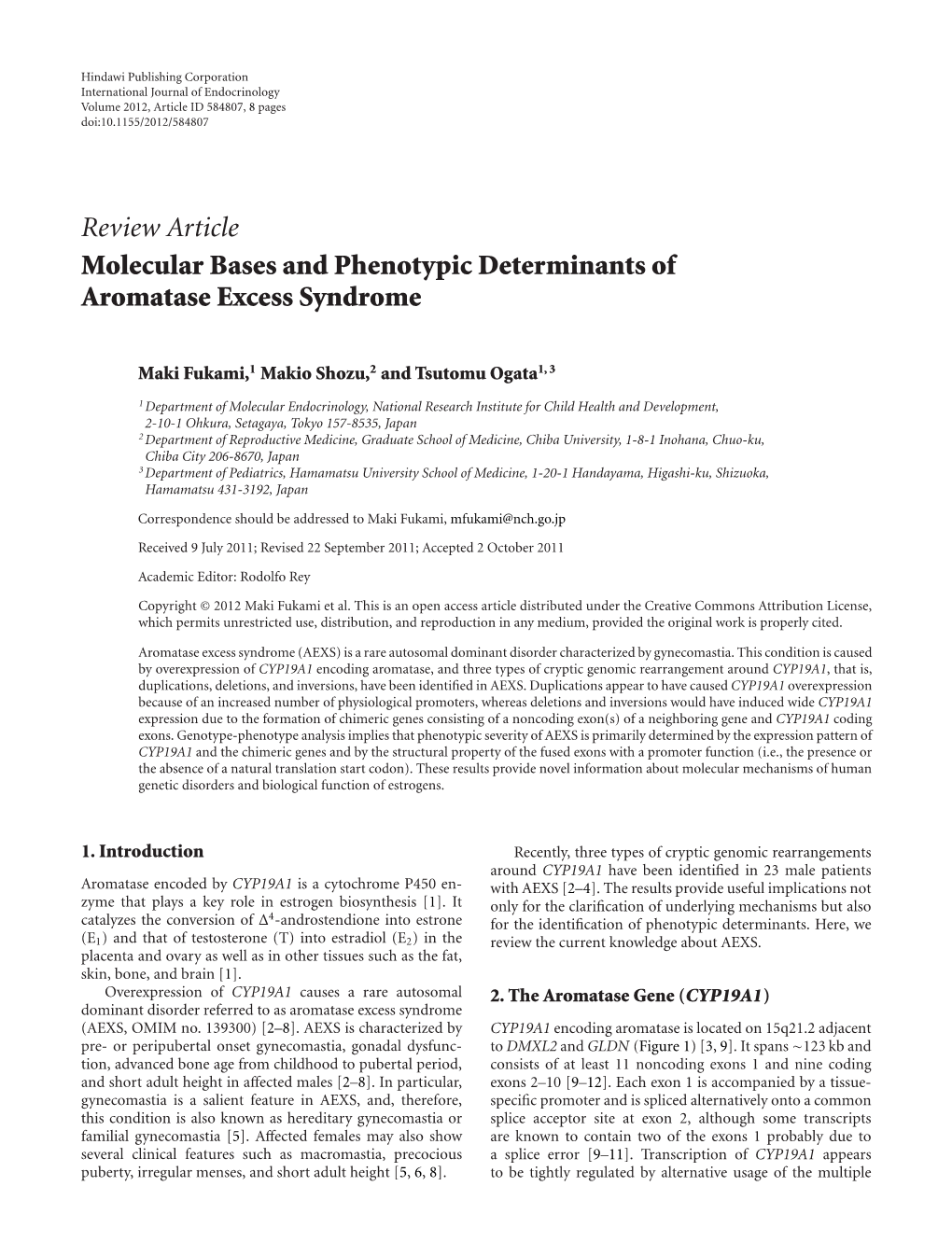 Molecular Bases and Phenotypic Determinants of Aromatase Excess Syndrome