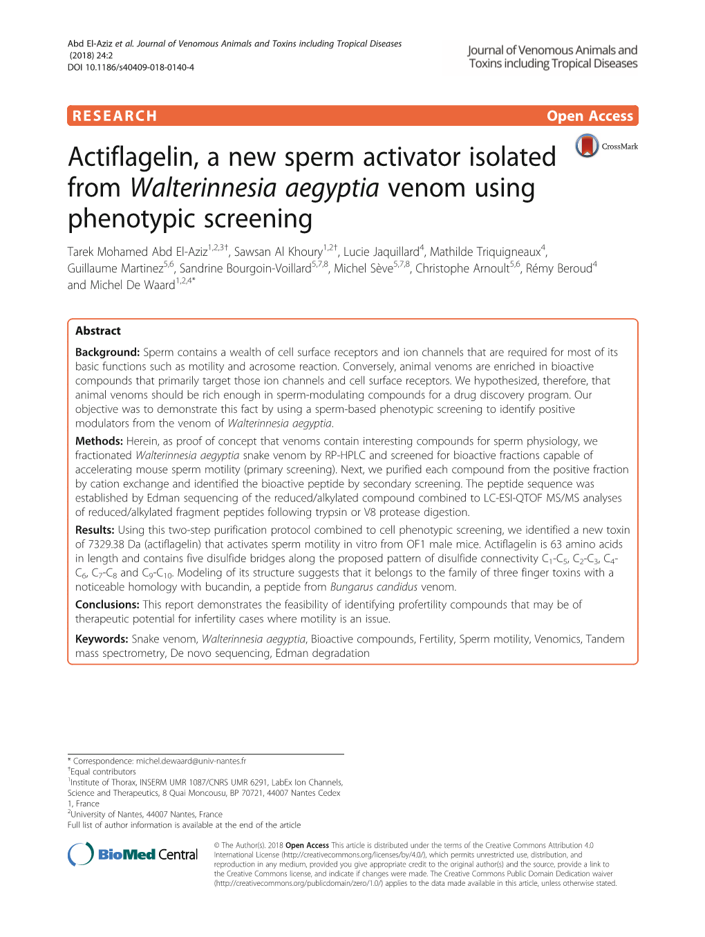 Actiflagelin, a New Sperm Activator Isolated from Walterinnesia