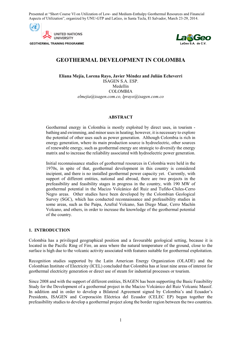 Geothermal Development in Colombia