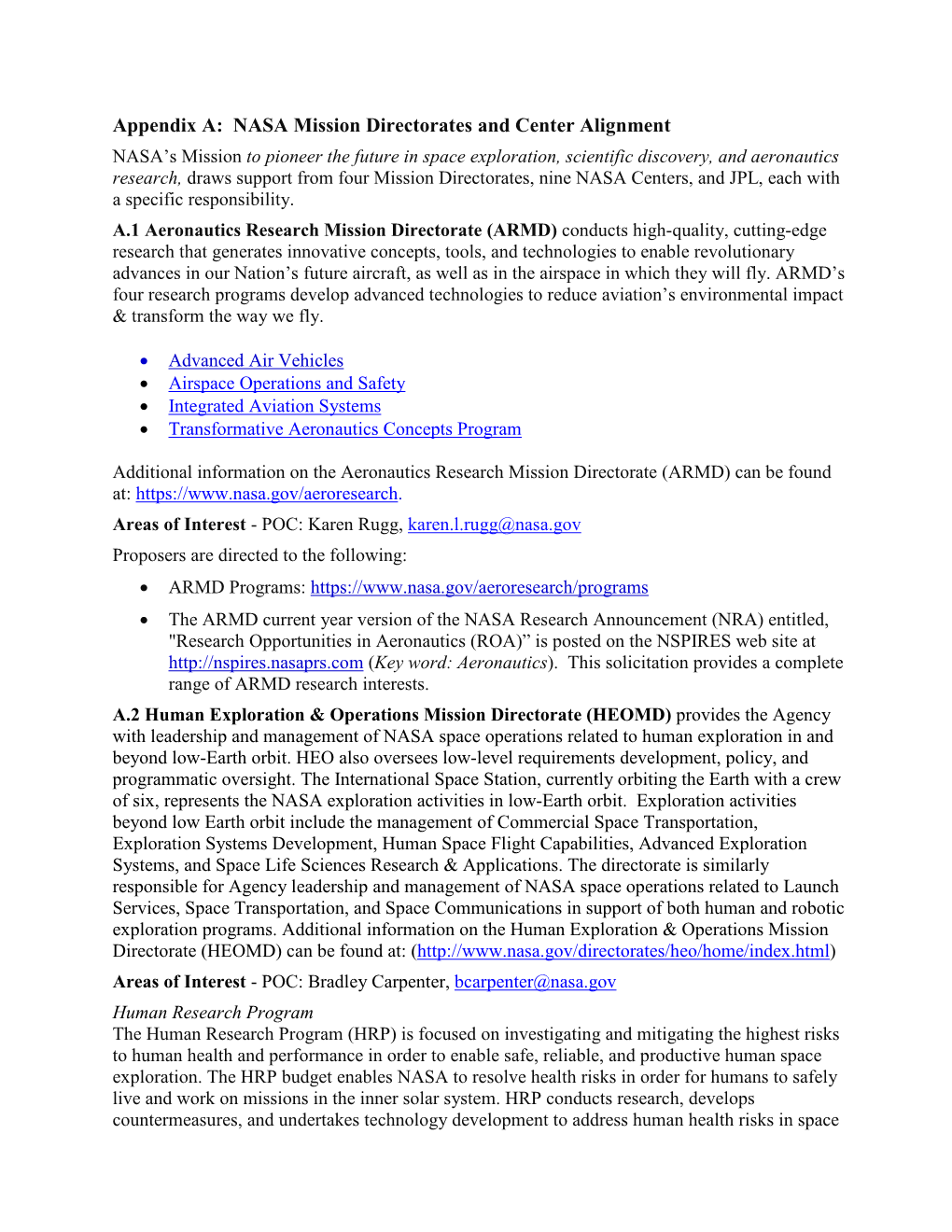 Appendix A: NASA Mission Directorates and Center Alignment