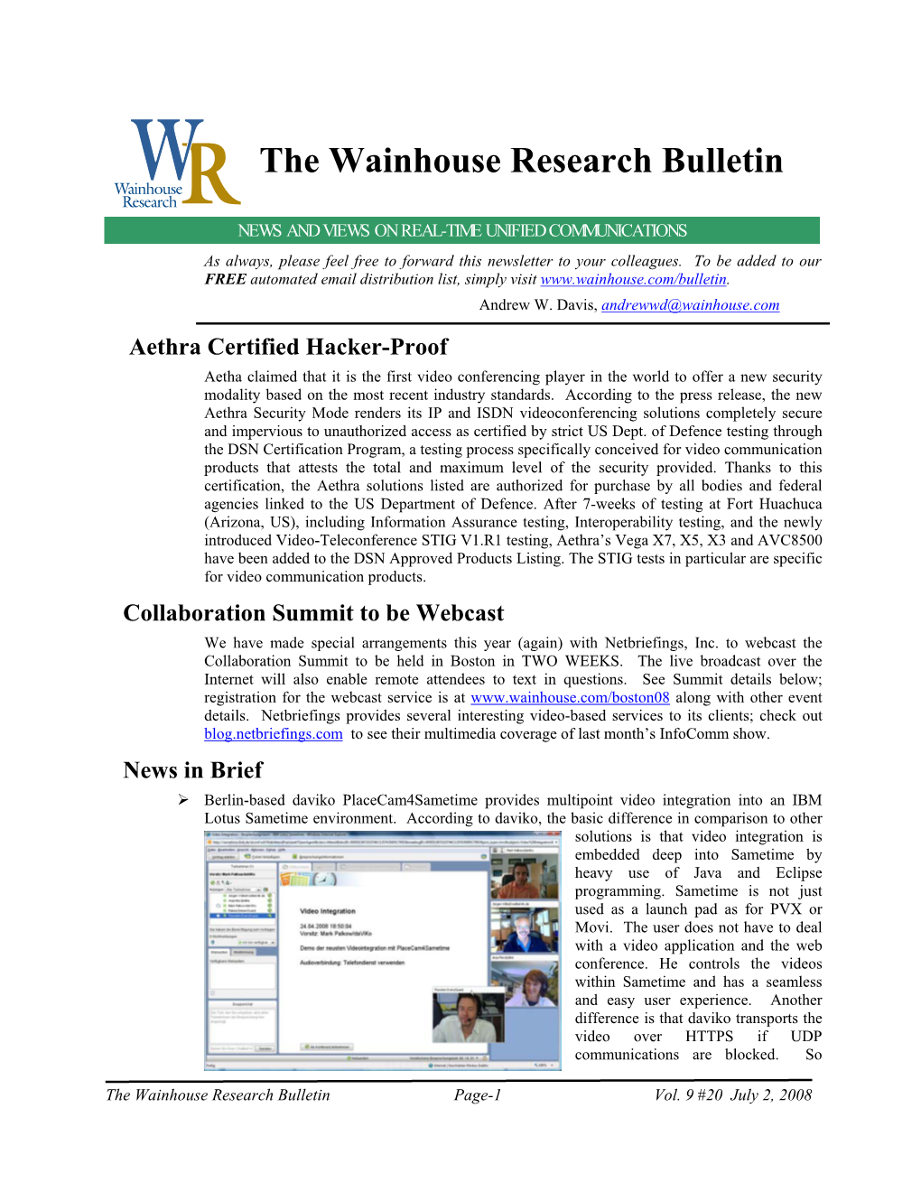 WR Bulletin Vol 9 Issue #20 2-Jul-08