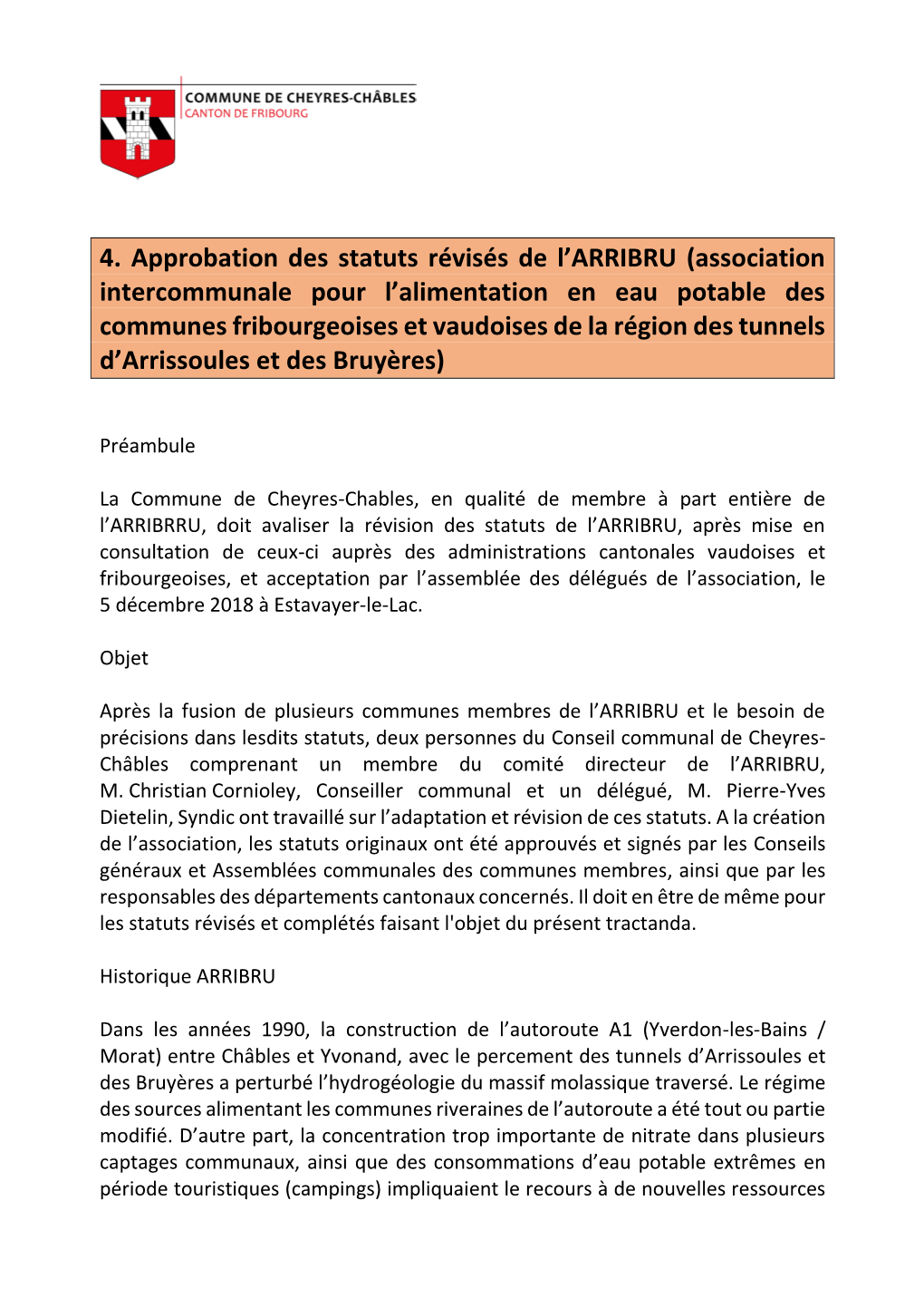 4. Approbation Des Statuts Révisés De L'arribru