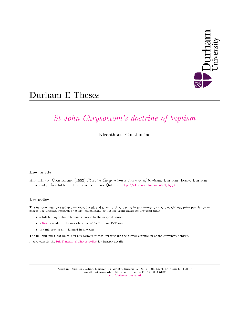 St John Chrysostom's Doctrine of Baptism