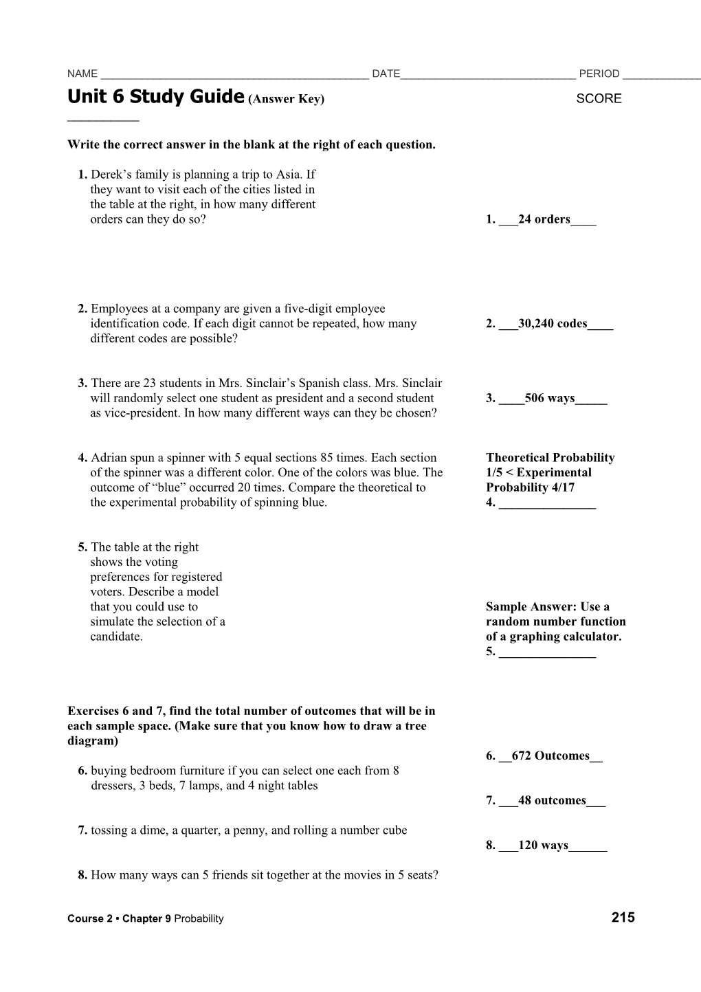 Write the Correct Answer in the Blank at the Right of Each Question s1