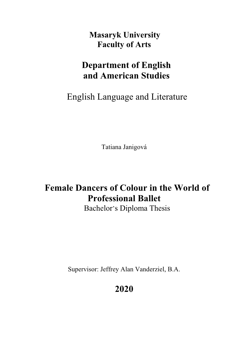 Department of English and American Studies English Language And