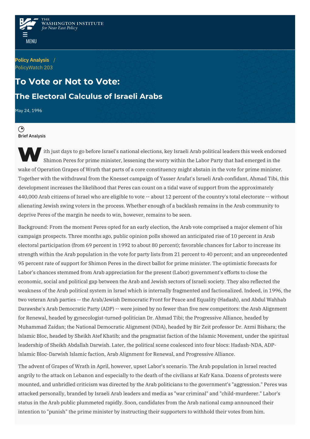 The Electoral Calculus of Israeli Arabs