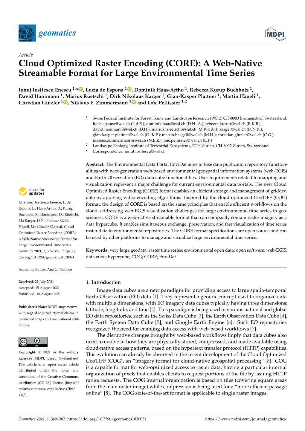 Cloud Optimized Raster Encoding (CORE): a Web-Native Streamable Format for Large Environmental Time Series