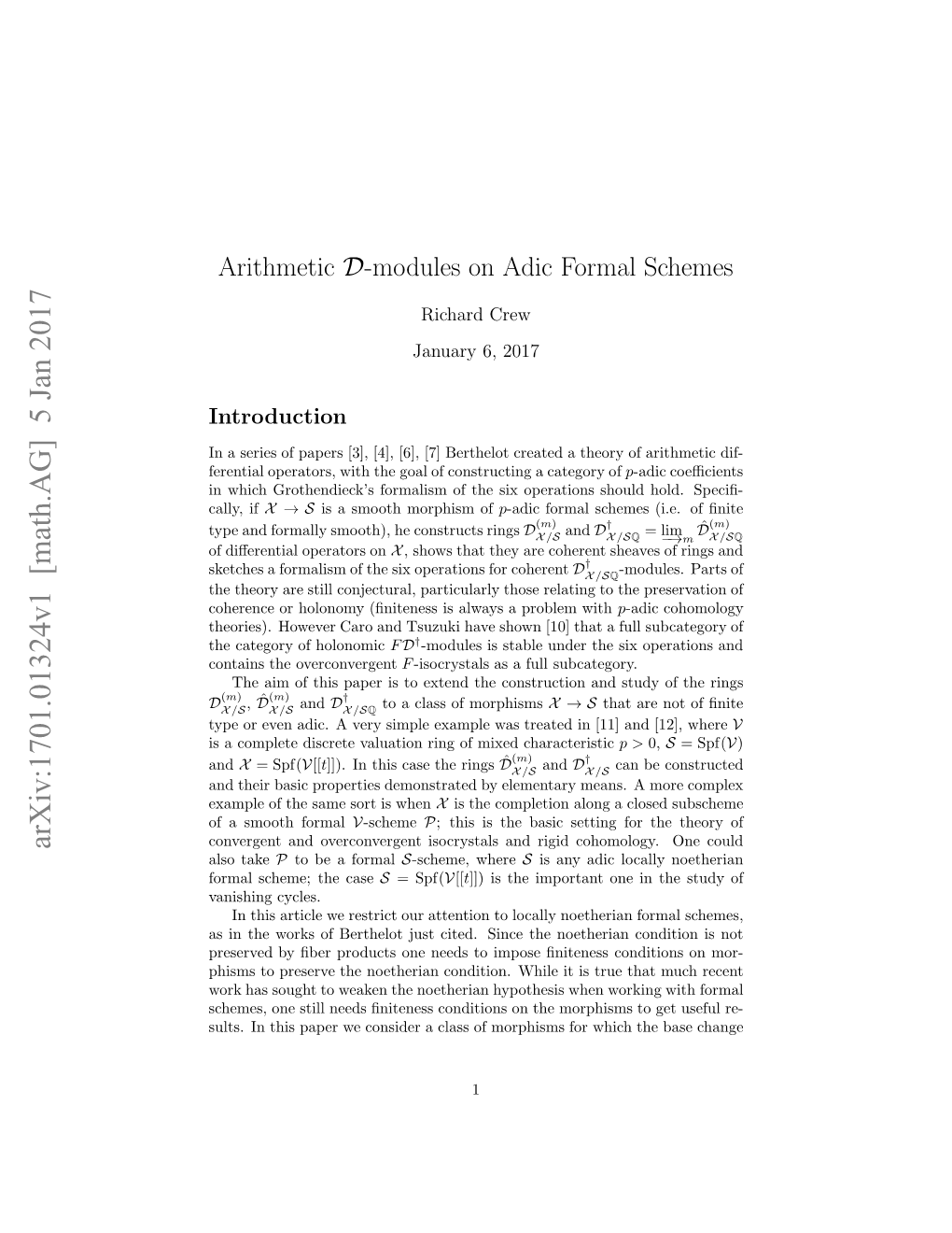 Arithmetic D-Modules on Adic Formal Schemes