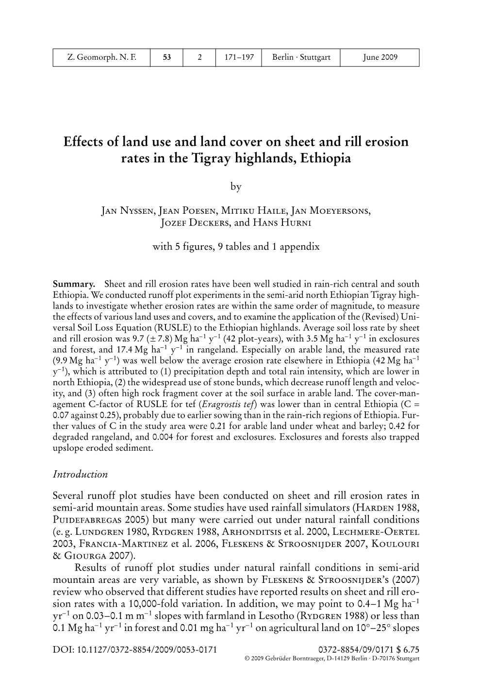 Effects of Land Use and Land Cover on Sheet and Rill Erosion Rates in the Tigray Highlands, Ethiopia