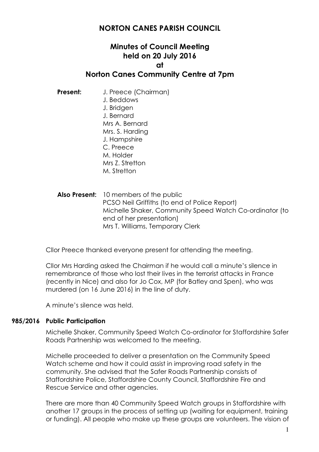 NORTON CANES PARISH COUNCIL Minutes of Council Meeting Held On