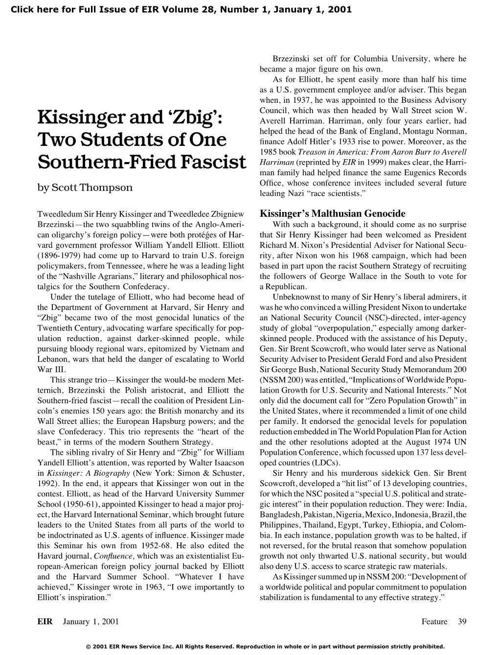 Kissinger and 'Zbig': Two Students of One Southern-Fried Fascist