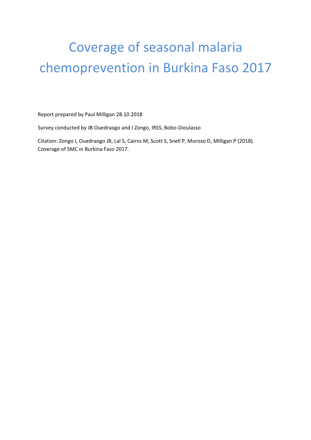 Coverage of Seasonal Malaria Chemoprevention in Burkina Faso 2017